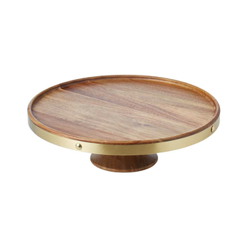 Davis & Waddell Acacia & Brass Cake Stand, 28cm